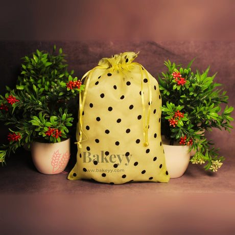 16x20 CM | Polka Dots Organza Potli Bags | Pack of 50 | Yellow Color | Candy Bag - Bakeyy.com - India - 16x20 CM | Polka Dots Organza Potli Bags | Pack of 50 | Yellow Color | Candy Bag - Default Title