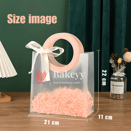 21x11x22 cm| Premium Transparent Gift Bags | Leather Style Pink Colour Handles| Pack of 10 | - Bakeyy.com - India - 21x11x22 cm| Premium Transparent Gift Bags | Leather Style Pink Colour Handles| Pack of 10 | - Default Title