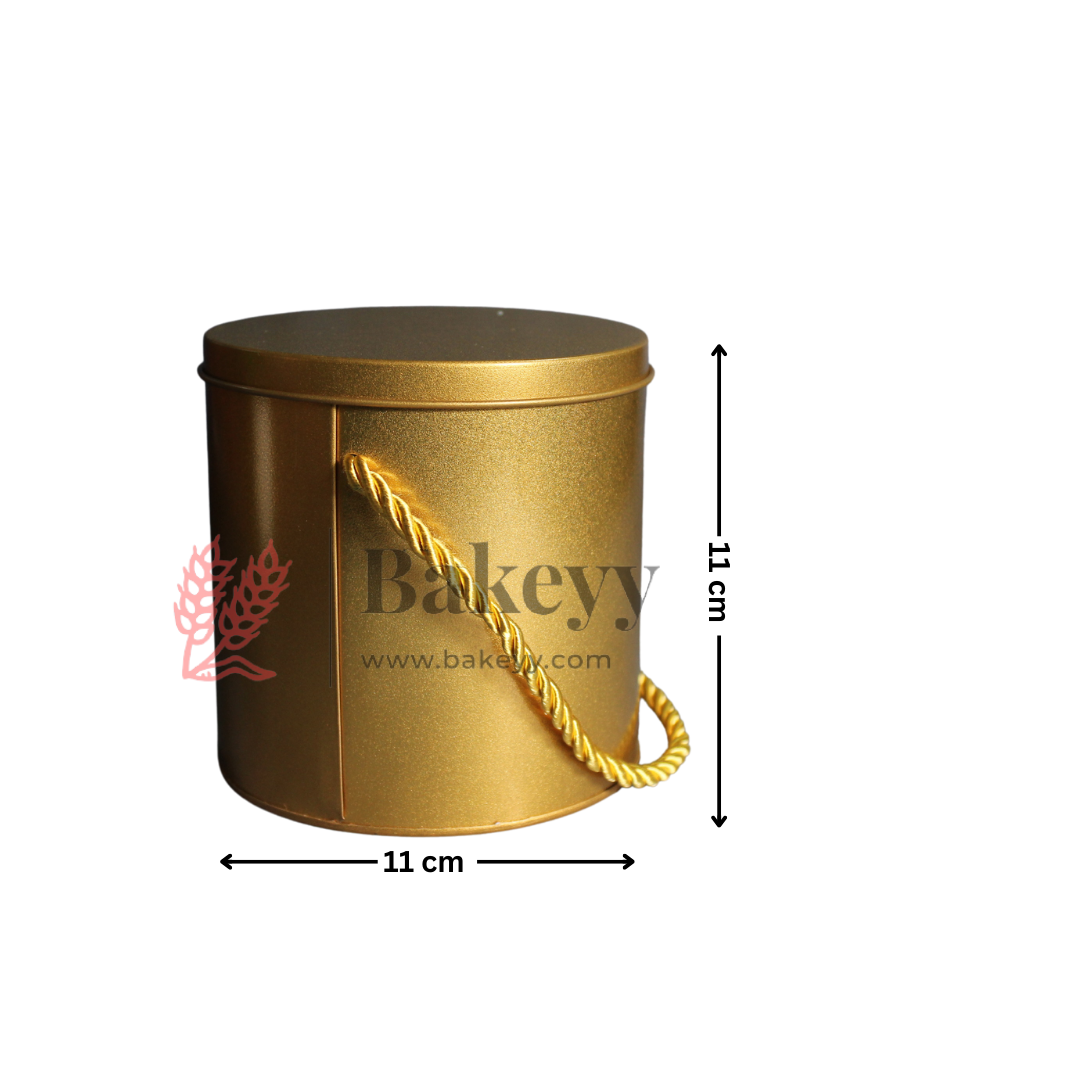 Golden Round Tin Box with Handle | Corporate Gifting |Wedding Favors| Birthday Parties |Baby Showers| 1 Piece