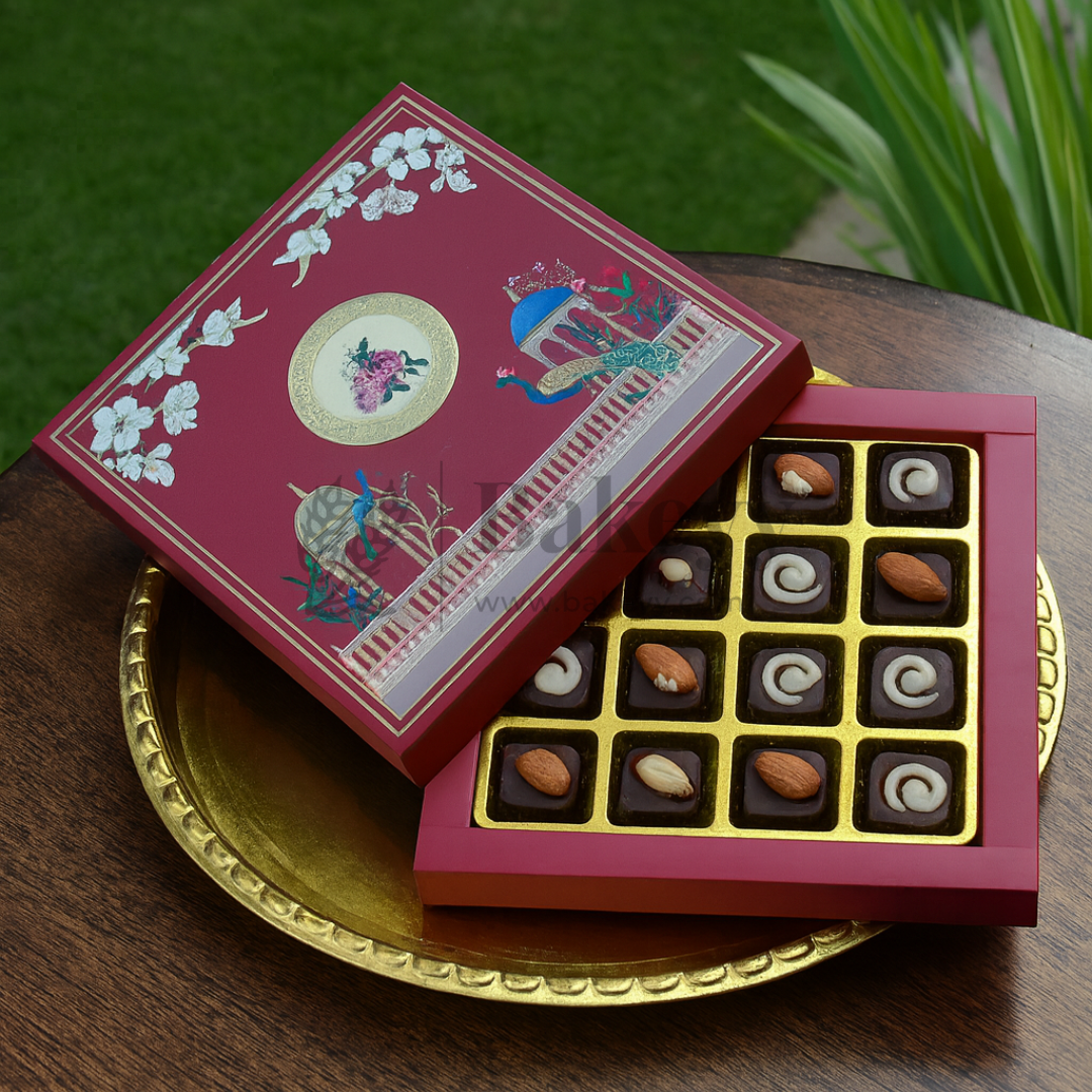 Royal Maroon and Gold Floral Sweet Box with Cavities | Pack of 10