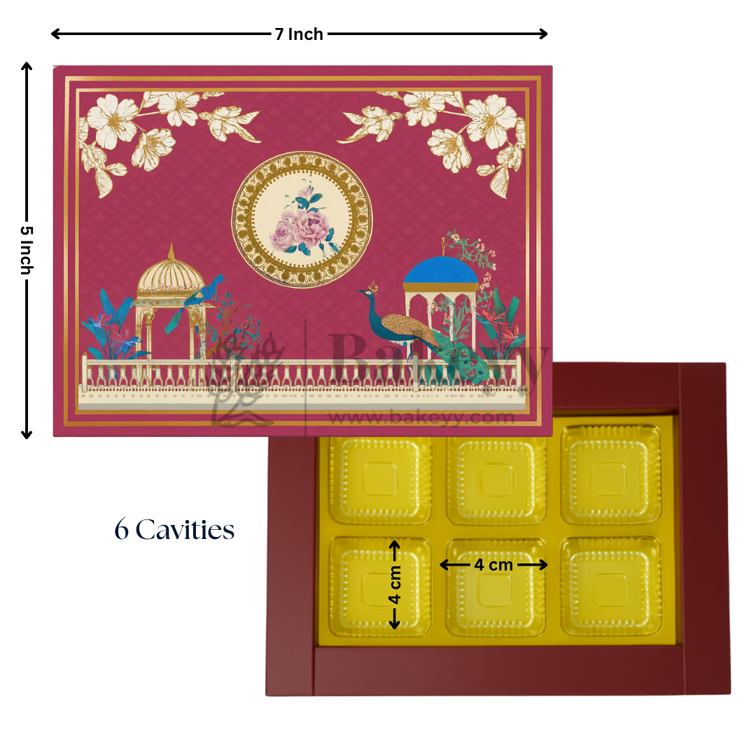 Royal Maroon and Gold Floral Sweet Box with Cavities | Pack of 10