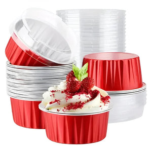 Aluminum Foil Baking Containers with Transparent Lid | Round Tins | Bake N Serve | Pack of 100 - Bakeyy.com - India - Aluminum Foil Baking Containers with Transparent Lid | Round Tins | Bake N Serve | Pack of 100 - Red / 125 ml 1200.00