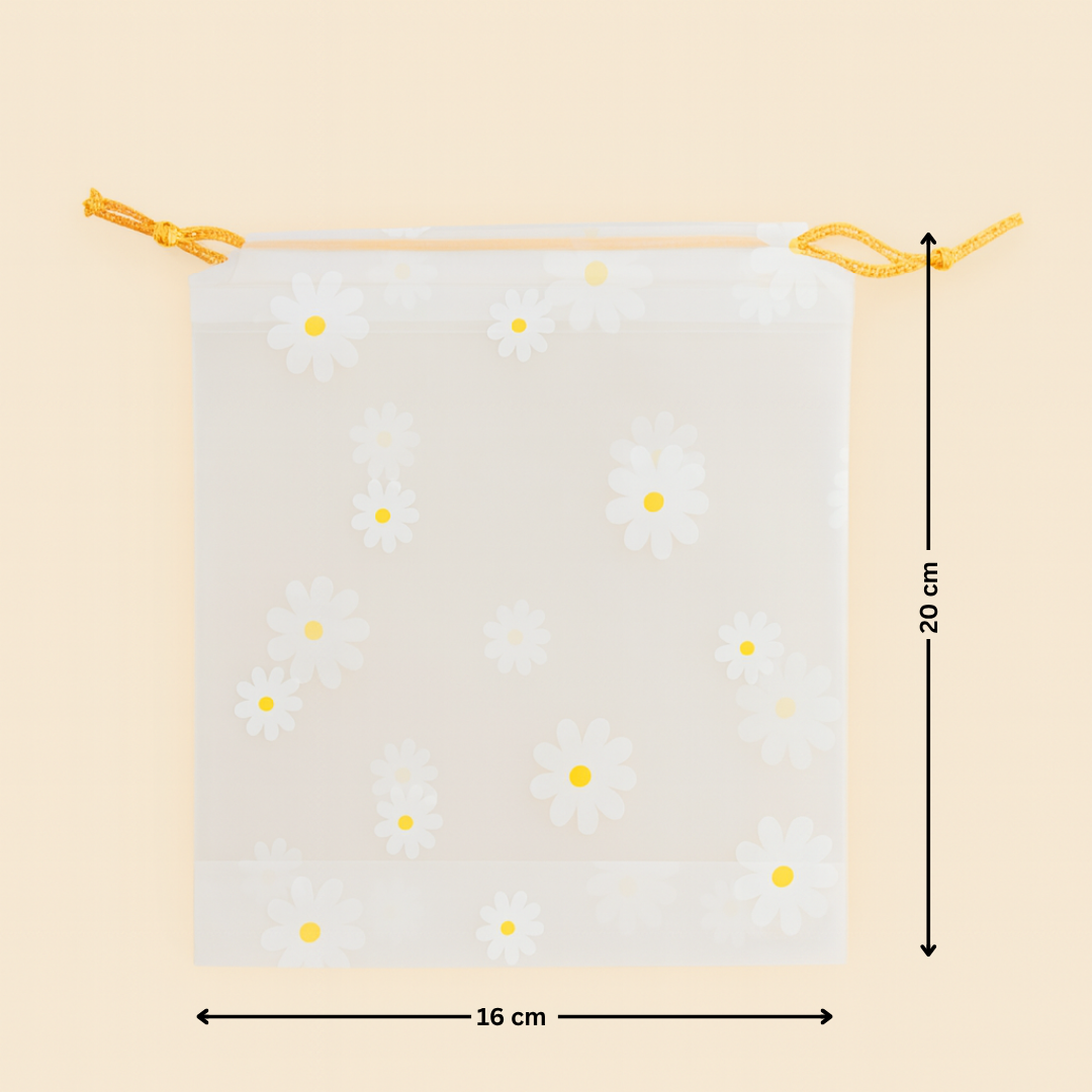 White Transparent Bag with Daisy Print | Goodie Bag | Candy Bag | Pack of 25