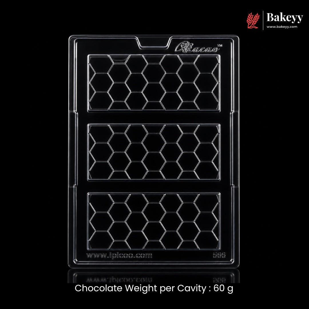 Mould-566 | 3 Cavity Honeycomb Chocolate Bar Mould for Handmade Chocolate Bars | Pack of 1