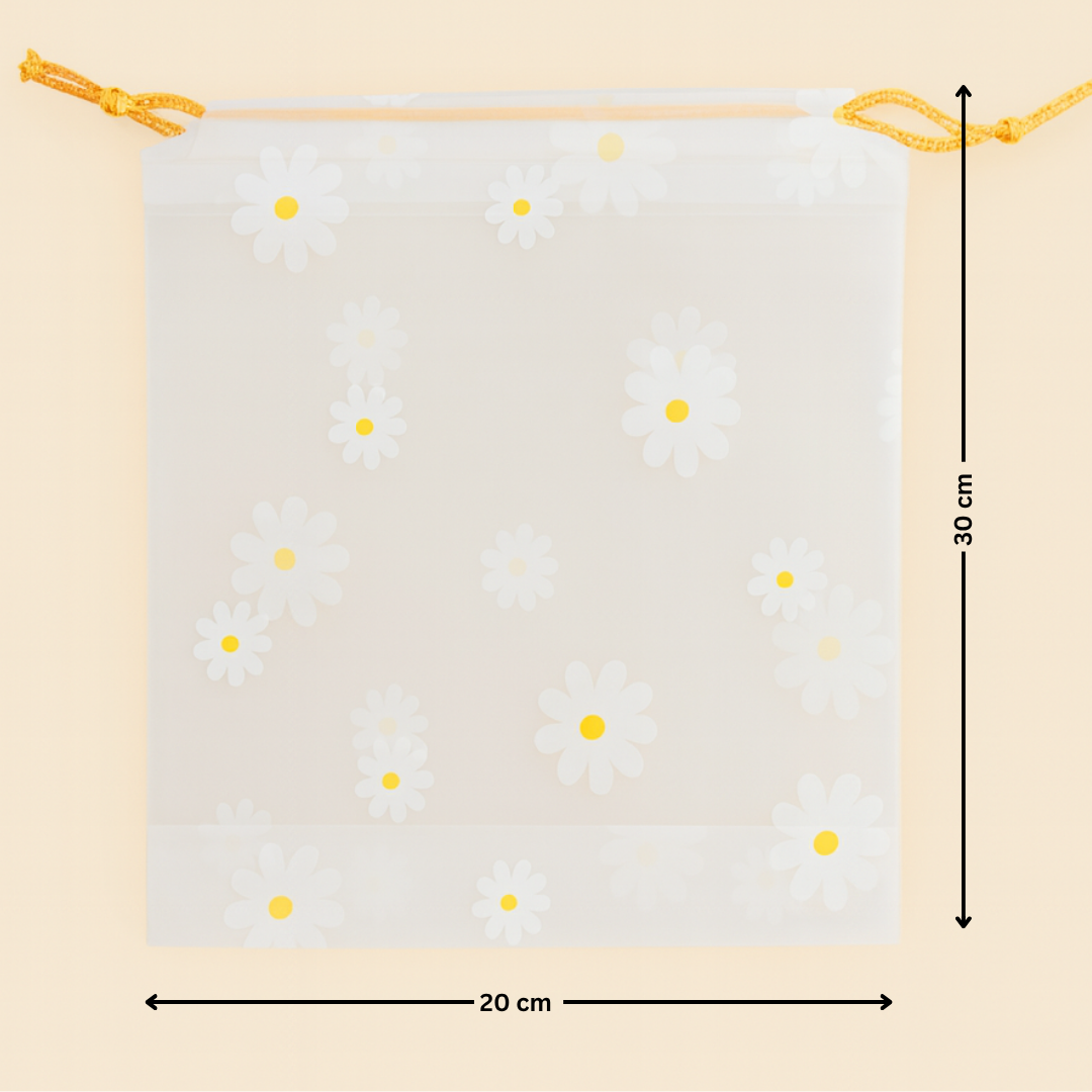White Transparent Bag with Daisy Print | Goodie Bag | Candy Bag | Pack of 25