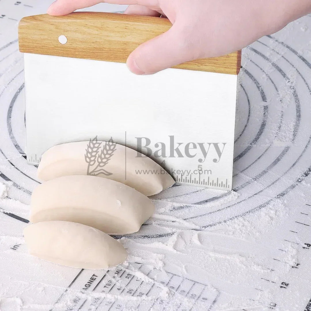 Wooden Handle Stainless Steel Dough Scraper | 1 Piece - Bakeyy.com - India - Wooden Handle Stainless Steel Dough Scraper | 1 Piece - Default Title