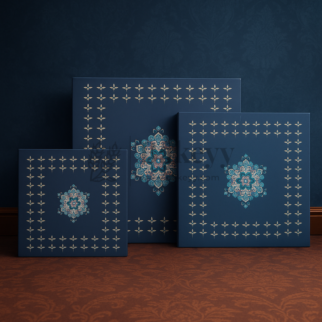 Elegant Navy Blue Floral Sweet Box with Cavities | Pack of 10