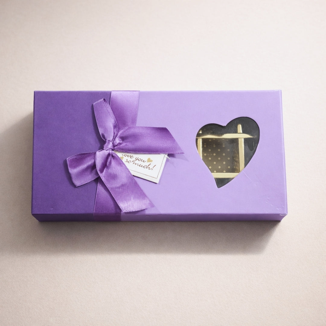 18 Cavity Premium Rigid Chocolate Box with Heart Window & Ribbon | Luxury Chocolate Packing Gift Box | Multiple Colors | Pack of 1