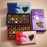 18 Cavity Premium Rigid Chocolate Box with Heart Window & Ribbon | Luxury Chocolate Packing Gift Box | Multiple Colors | Pack of 1