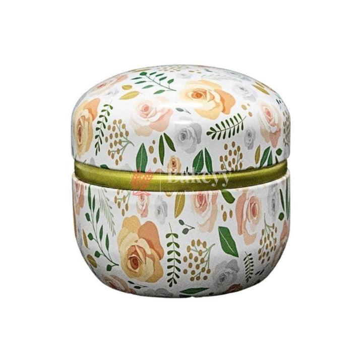 Floral Empty Candle Tin Candle Round Shaped Decorative Boxes | Candle Tin Box | Pack of 4 - Bakeyy.com