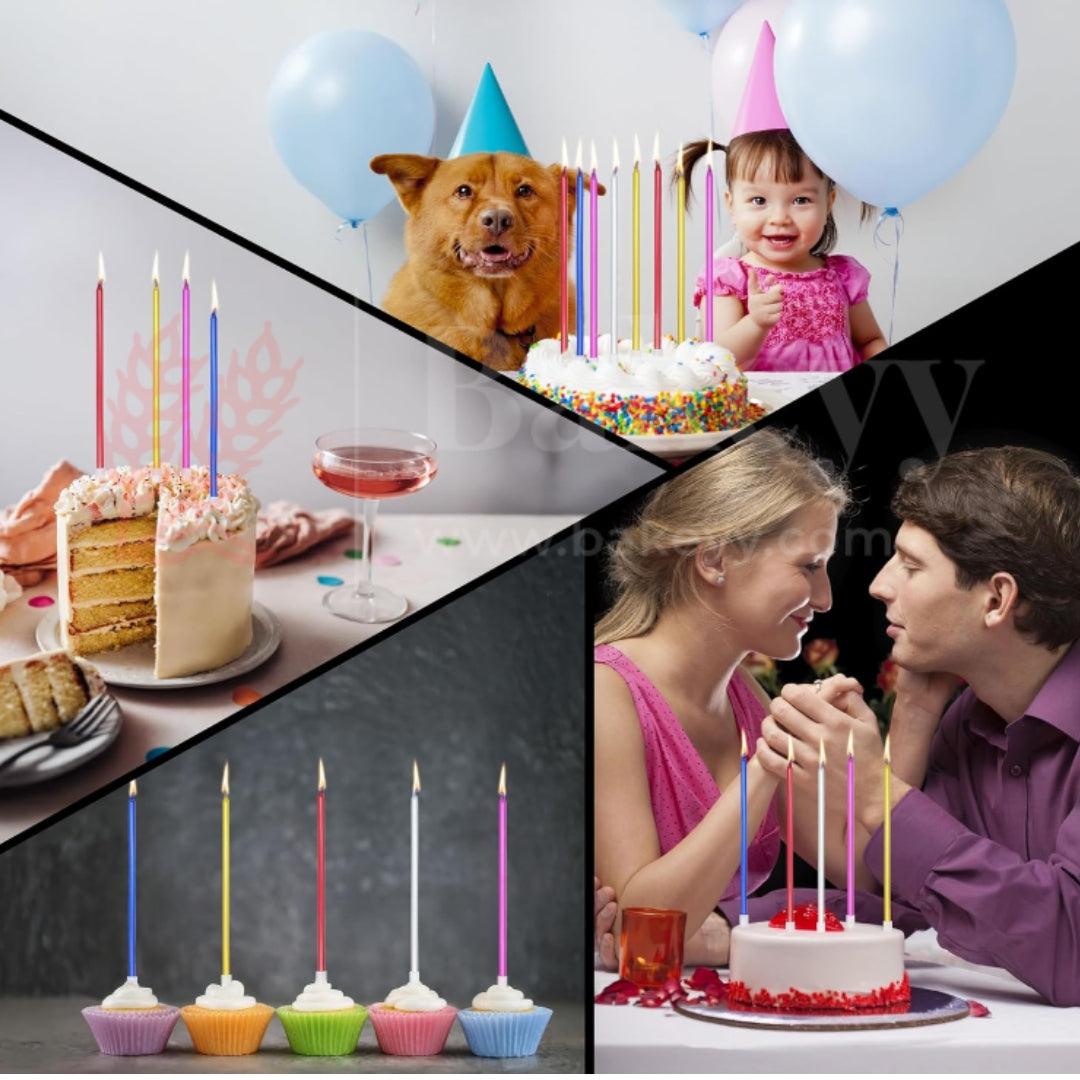 6 Pcs Multicolor Birthday Candles for Cakes| Party Candles with Candle Holders| Metallic Candles - Bakeyy.com - India - 6 Pcs Multicolor Birthday Candles for Cakes| Party Candles with Candle Holders| Metallic Candles - Default Title