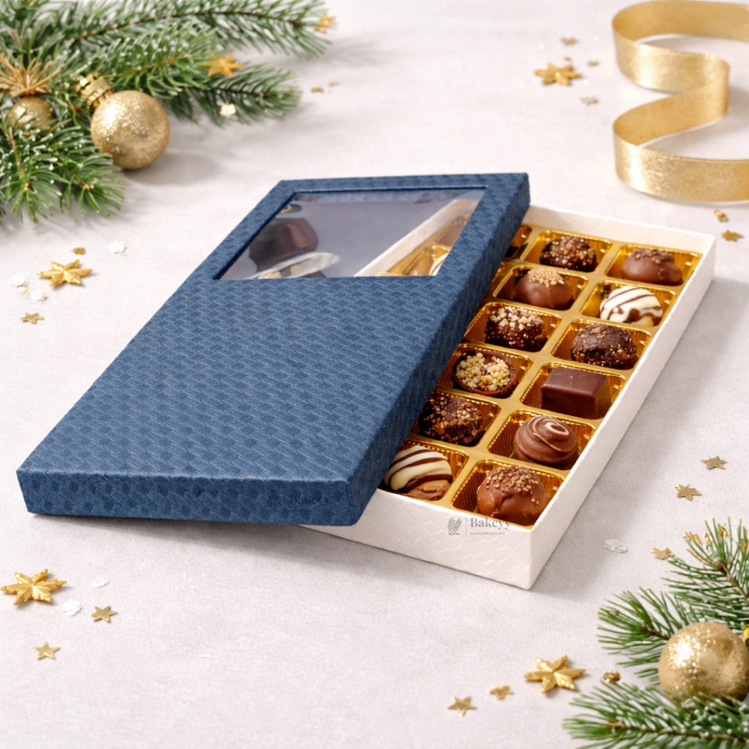 18 Cavity Rigid Chocolate Box | Box with Golden 18 Cavity Tray | Multiple Color Options | Pack of 1