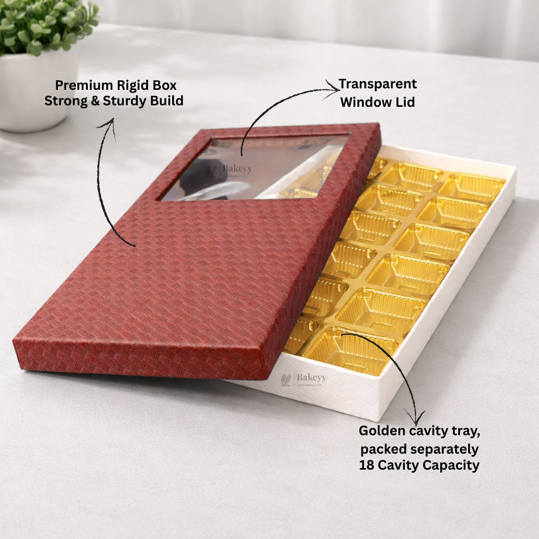 18 Cavity Rigid Chocolate Box | Box with Golden 18 Cavity Tray | Multiple Color Options | Pack of 1