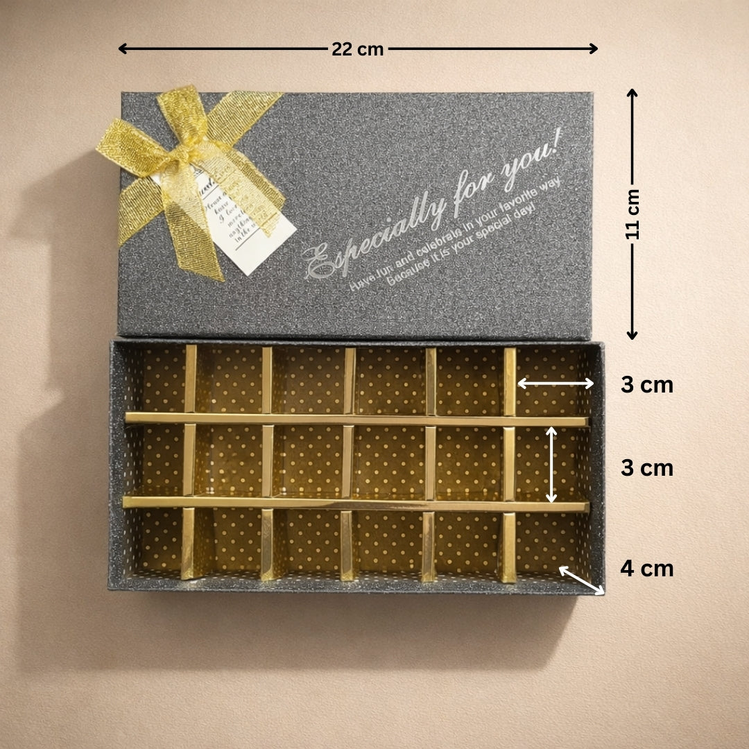 18 Cavity | Rigid Chocolate Box with Golden Partition | Premium Gift Box  | Pack of 1