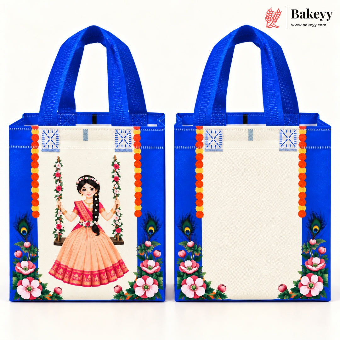 Traditional Pichwai Printed Non-Woven Handle Gift Bag | 2 Designs | Multiple Colors | Pack of 25