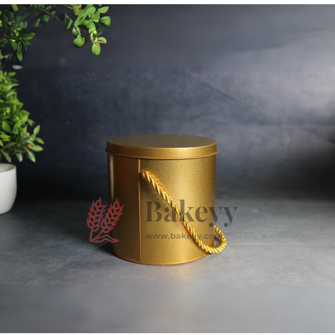 Golden Round Tin Box with Handle | Corporate Gifting |Wedding Favors| Birthday Parties |Baby Showers| 1 Piece