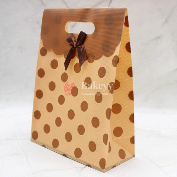 19x26 cm PVC Bag Polka Dot With Bow | Medium | Brown Color | Pack of 10 - Bakeyy.com