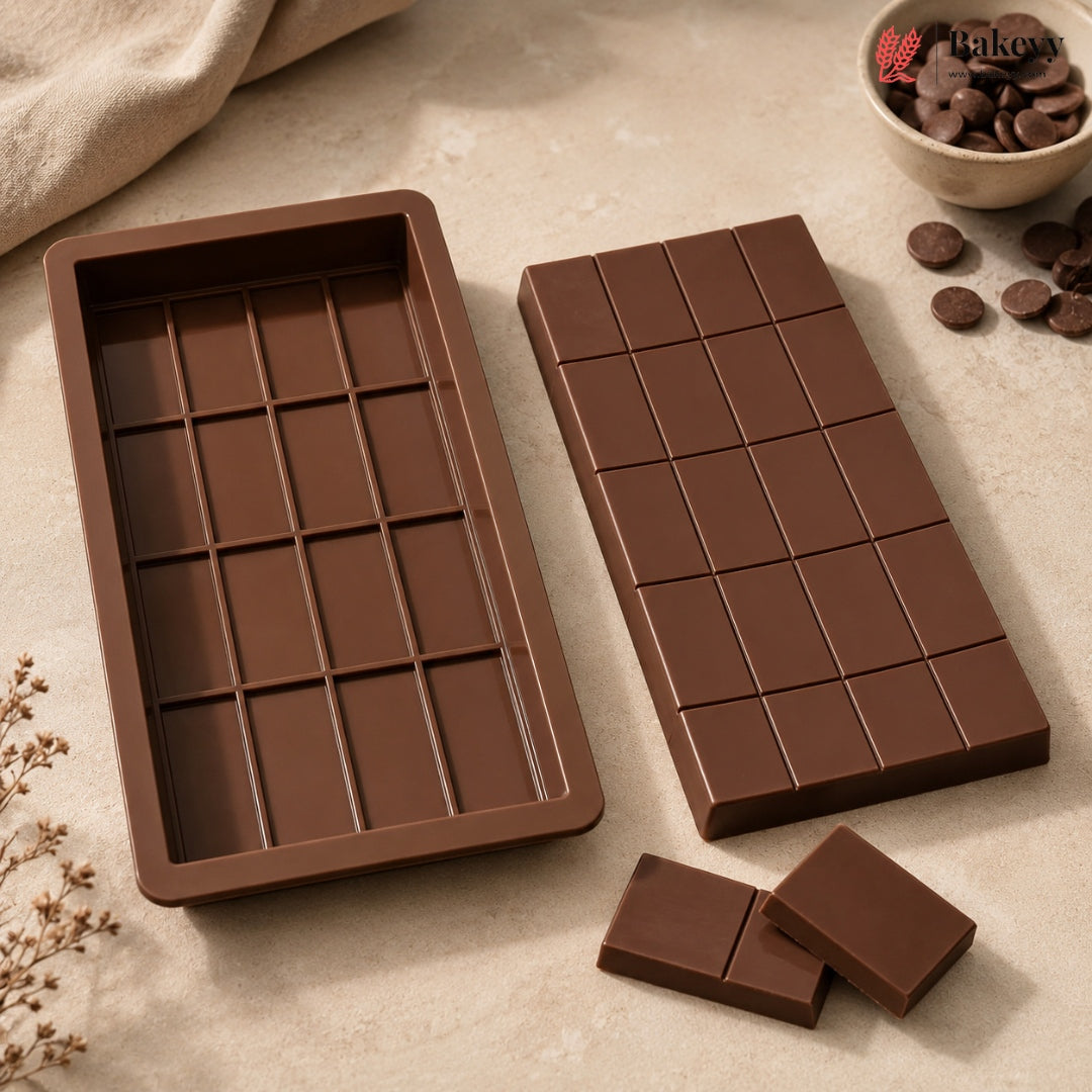 1 Cavity | 16 Block Design | Rectangle Silicone Chocolate Bar Mould | Homemade Chocolate Slab Mould | Pack of 1