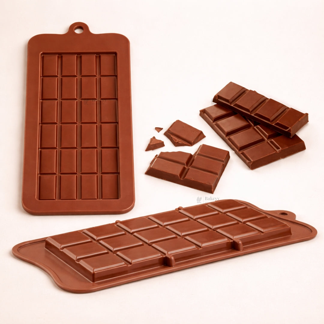 Classic grid chocolate bar silicone mould from Bakeyy.com — perfect for making homemade chocolate bars