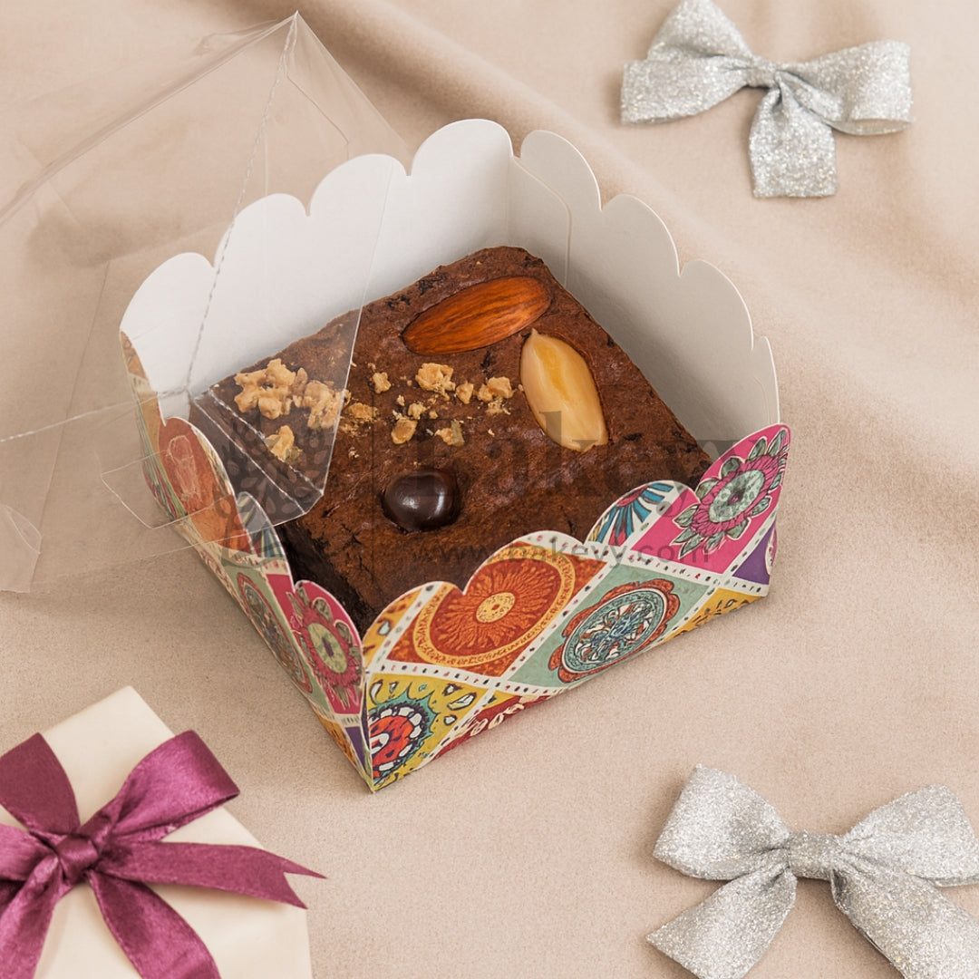 Floral Print 1 Brownie Box With Transparent Lid | Pack of 50
