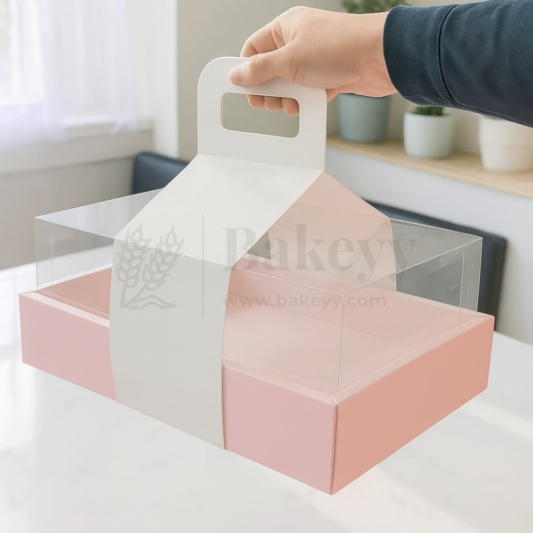 Double Wall Hamper Box with Fit in Transparent Lid and Pink Base and Handle| Pack of 10