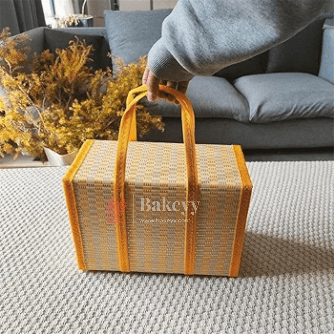 Yellow Wooden baskets | Premium Woven Storage Basket with Handles | handmade wicker basket |