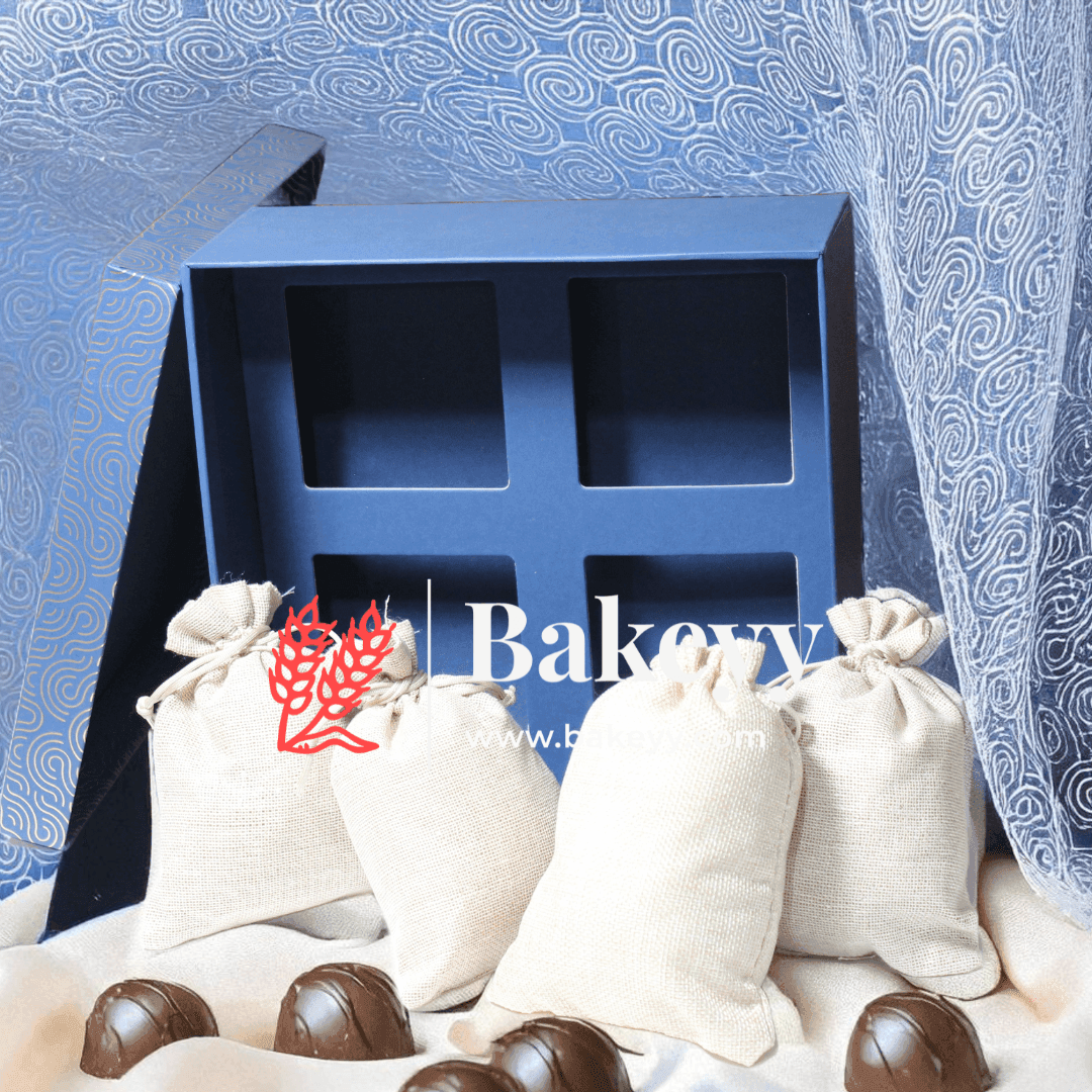 Rigid Gift Box with Jute Bags | Hamper Box | Square Shape | - Bakeyy.com - India - Rigid Gift Box with Jute Bags | Hamper Box | Square Shape | - Blue