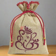 13x20 CM | Jute Potli Bag | Gift Return Gifts Bags| Lord Ganesh Printed Jute Bag | Drawstring Bags - Bakeyy.com - India - 13x20 CM | Jute Potli Bag | Gift Return Gifts Bags| Lord Ganesh Printed Jute Bag | Drawstring Bags - Pack of 50 / 5x8 Inch