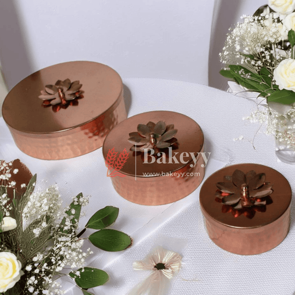 Hammered Copper Decorative Jar with Floral Lid - Bakeyy.com - India - Hammered Copper Decorative Jar with Floral Lid - Small