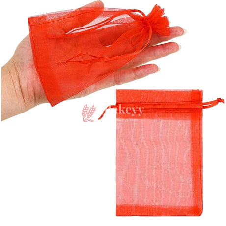 18x24 CM | Organza Potli Bags | Red Colour | Candy Bag | - Bakeyy.com - India - 18x24 CM | Organza Potli Bags | Red Colour | Candy Bag | - Pack Of 50 / 18x24 cm / 7x9 in / Red