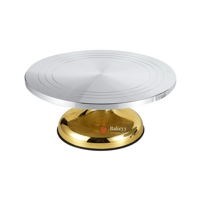 30*14 cm Cake Decoration Turntable |Heavy Rotating Cake Stand | Golden base | Elegant Round | Metal Cake Rotating Stand |1 Piece - Bakeyy.com - India - 30*14 cm Cake Decoration Turntable |Heavy Rotating Cake Stand | Golden base | Elegant Round | Metal Cake Rotating Stand |1 Piece - Default Title