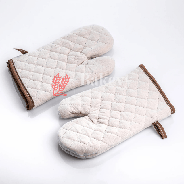 Cream Coated Cotton Fabric Heat-Resistant Oven Gloves for Baking & Kitchen Use - Bakeyy.com - India - Cream Coated Cotton Fabric Heat-Resistant Oven Gloves for Baking & Kitchen Use - Default Title