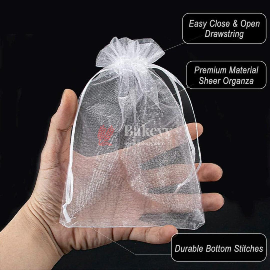 20x25 CM | Organza Potli Bags |White Colour | Candy Bag - Bakeyy.com - India - 20x25 CM | Organza Potli Bags |White Colour | Candy Bag - Pack Of 50 / 5303 / White