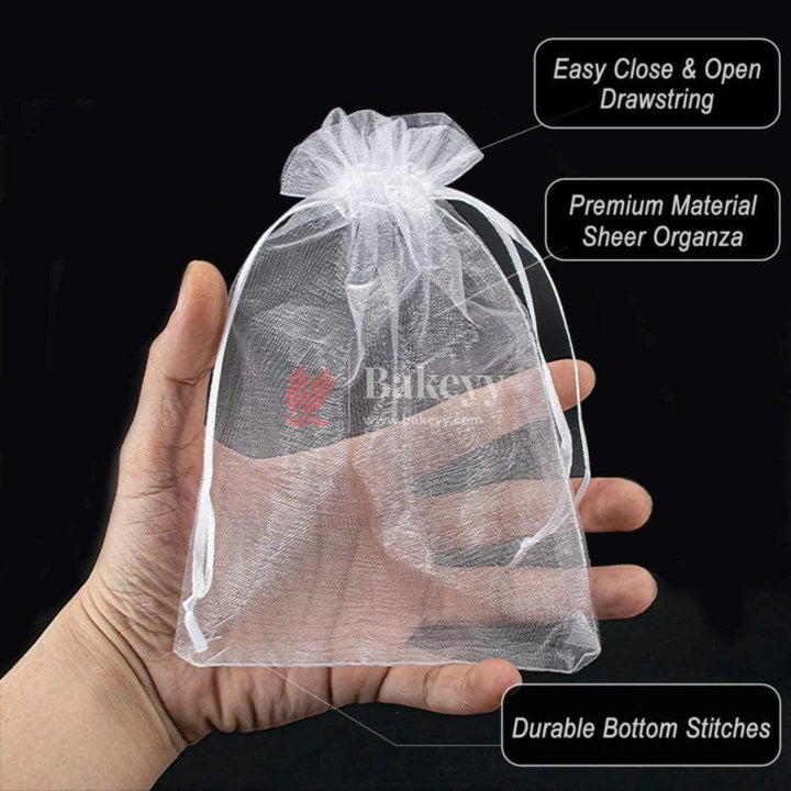 20x25 CM | Organza Potli Bags |White Colour | Candy Bag - Bakeyy.com