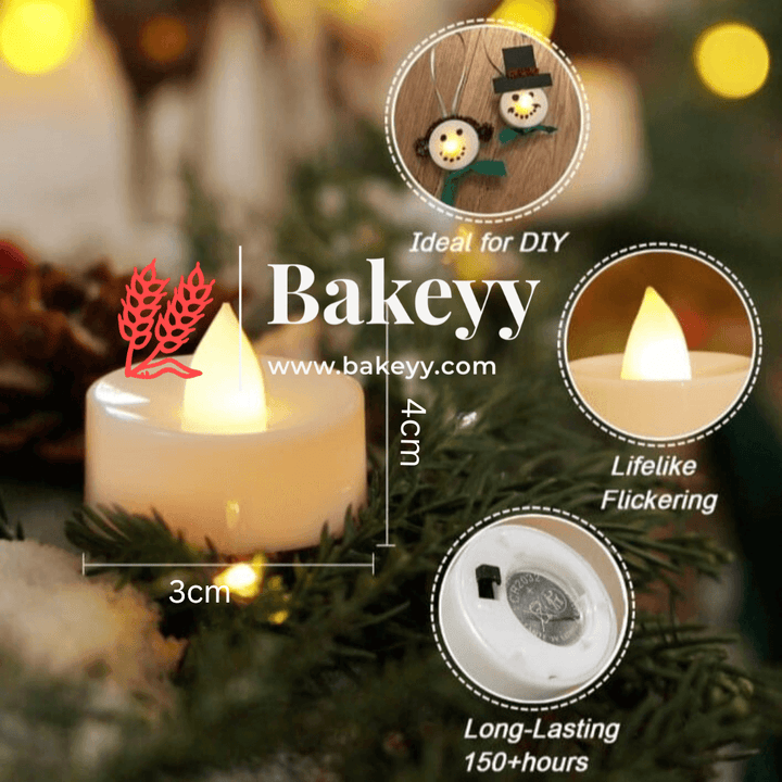 Acrylic LED Tea Light Candle Smokeless | Perfect for Decoration | Battery Operated LED Candle Twilight Diya (24 Pc) | - Bakeyy.com - India