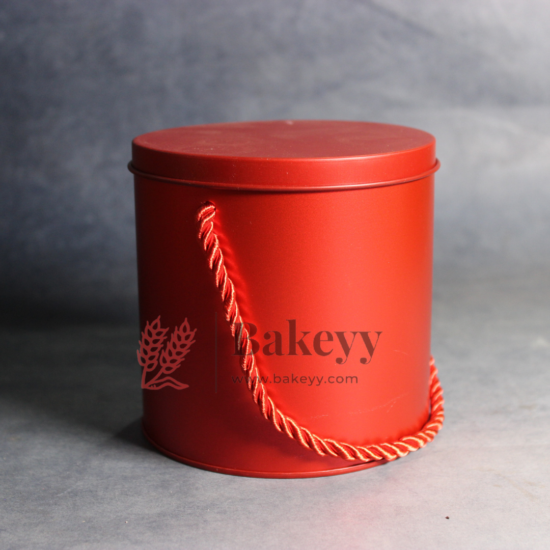 Red Round Tin Box with Handle | Corporate Gifting |Wedding Favors| Birthday Parties |Baby Showers| 1 Piece