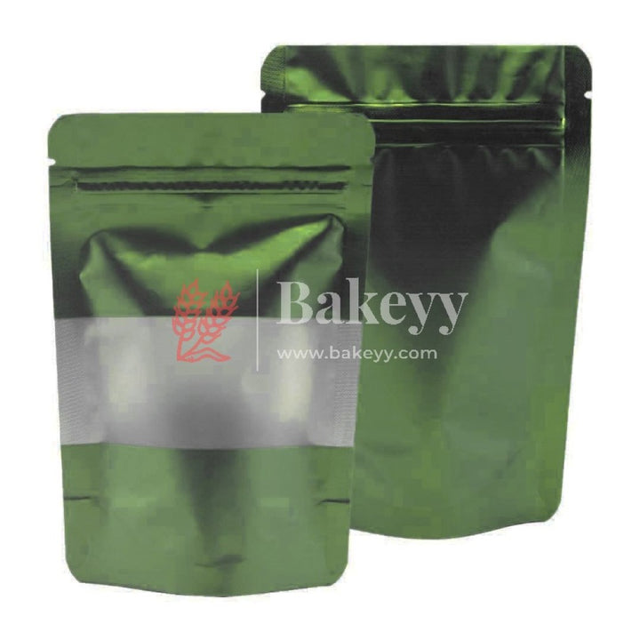 500 gm | Zip Lock Pouch |Dark Green Color With Window | 16x23 CM | Standing Pouch - Bakeyy.com
