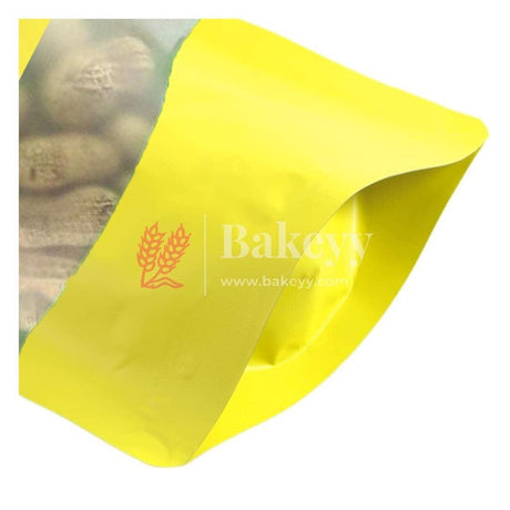 500 gm | Zip Lock Pouch |Yellow Color With Window | 16x23 CM | Standing Pouch | 110 GSM | - Bakeyy.com - India - 500 gm | Zip Lock Pouch |Yellow Color With Window | 16x23 CM | Standing Pouch | 110 GSM | - Pack Of 50 / 16x23 cm / 500 gm