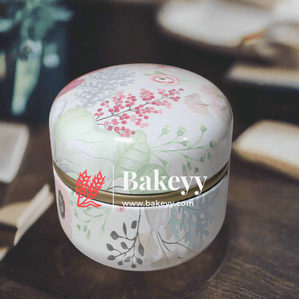 White with leaves | Floral Empty Candle Tin Candle Round Shaped Decorative Boxes | Candle Tin Box | Pack of 5 | - Bakeyy.com - India - White with leaves | Floral Empty Candle Tin Candle Round Shaped Decorative Boxes | Candle Tin Box | Pack of 5 | - Default Title