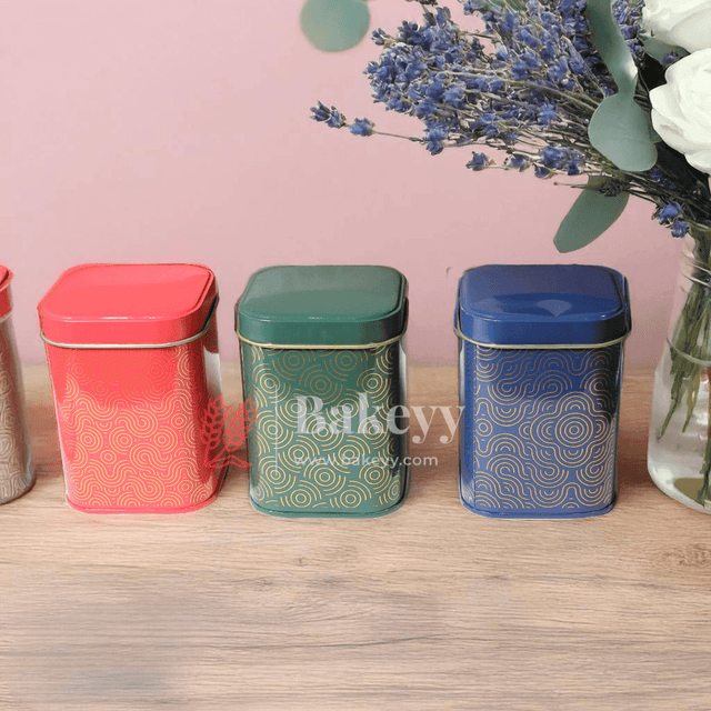 Premium Square Decorative Tin Storage Containers || Vibrant, Modern Patterns || - Bakeyy.com - India - Premium Square Decorative Tin Storage Containers || Vibrant, Modern Patterns || - Red