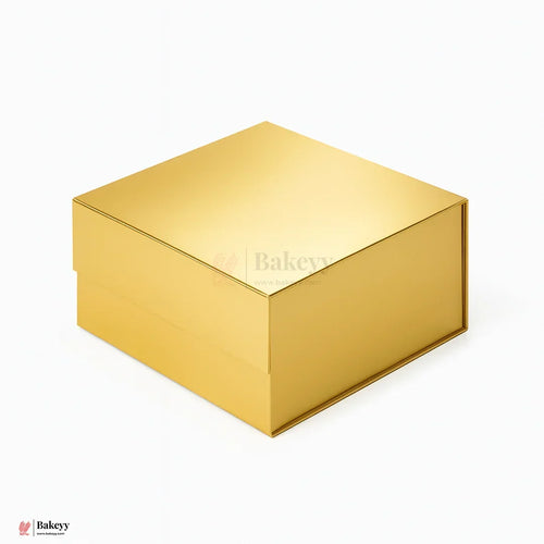Premium Gold Collapsible Hamper Box with Magnetic Lid | Pack of 1 - Bakeyy.com - India - Premium Gold Collapsible Hamper Box with Magnetic Lid | Pack of 1 - 8x8x4 Inch