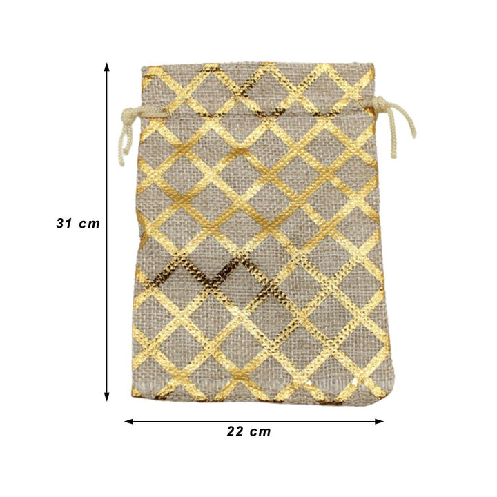 9x12 Orginal Printed | Printed Potli Jute Bag | Gift Return Gifts Bags | Drawstring Bags | Pack Of 10 - Bakeyy.com