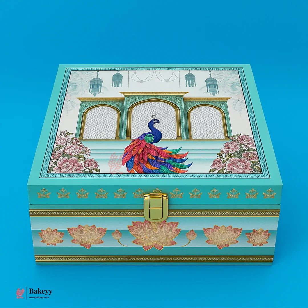 24x24x9cm |  Royal Peacock Square Gift Box – Hard Box Premium Packaging | Pack of 1
