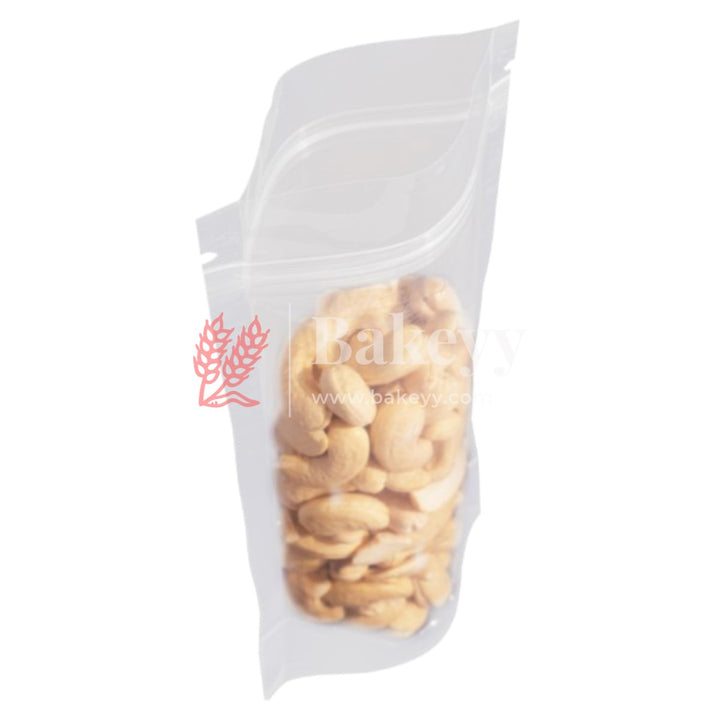 100 gm | Zip Lock Pouch | Clear Stand-up Pouch | 10x17 CM | Standing Pouch - Bakeyy.com