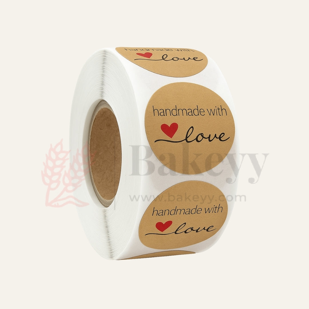 1 Inch "Handmade with Love" Kraft Paper Sticker Roll | Packaging stickers | Gift wrapping labels | Eco-friendly stickers | Pack of 500