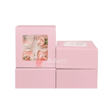 4 Cupcake Box | With Window On The Top | Pink Color | - Bakeyy.com - India - 4 Cupcake Box | With Window On The Top | Pink Color | - Pack of 10