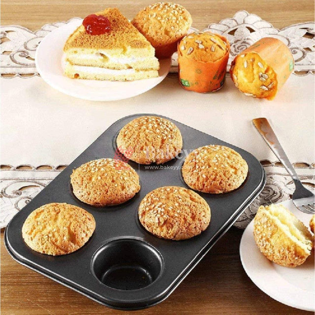 6 Slot Tray Cup Muffin Pan Tins Mould | Baking Cupcake | Non-Stick Mould | Reusable Tray Pan Mould | Non-Stick (Black) - Bakeyy.com - India - 6 Slot Tray Cup Muffin Pan Tins Mould | Baking Cupcake | Non-Stick Mould | Reusable Tray Pan Mould | Non-Stick (Black) - Default Title