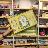 1 Kg | Yellow Mughal Print Sweet & Dry Fruit Gift Box | 4 Long Cavity Tray | Pack of 1