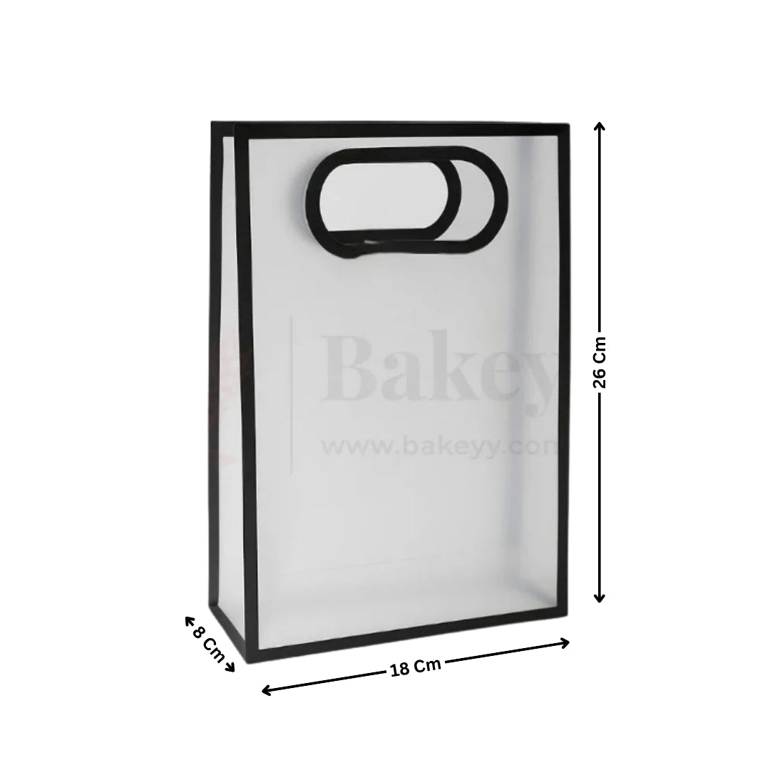 Transparent Gift Bag - Black | Oval‑Cut Handle| Pack Of 12