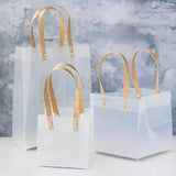 Frosted Matte Gift Bag with Wood-Textured Handles | Translucent PVC Party Favor & Retail Packaging | Pack Of 12